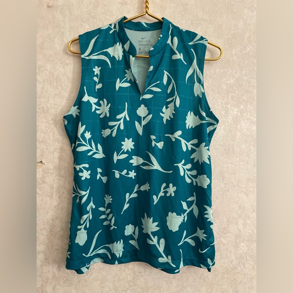 Nike dri fit women's large sleeveless green floral golf top